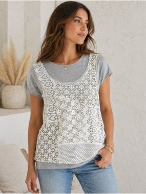 Johnny Was 4 Love and And Liberty crochet Embroidered Tunic panels cotton